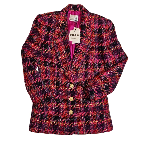 Vintage Jackets & Blazers - Vintage 80s 90s Dana Buchman Tweed Blazer NWT The Broadway Gold Button Jacket 8